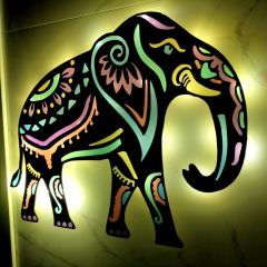 Veraart Epoksili Mandala Fil  Figürlü Duvar Dekorlu Gece Lambası 40x50 cm