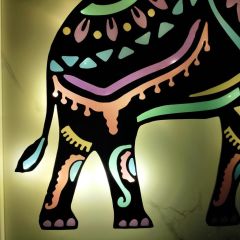 Veraart Epoksili Mandala Fil  Figürlü Duvar Dekorlu Gece Lambası 40x50 cm