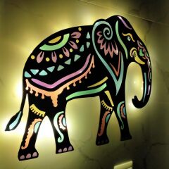 Veraart Epoksili Mandala Fil  Figürlü Duvar Dekorlu Gece Lambası 60x74 cm