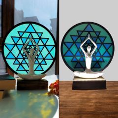 Veraart Epoksili Işıklı Kişiselleştirilebilir Sri Yanta Yoga Yapan Kadın Gece Lambası Dekoratif Obje Anneler Günü Hediyesi