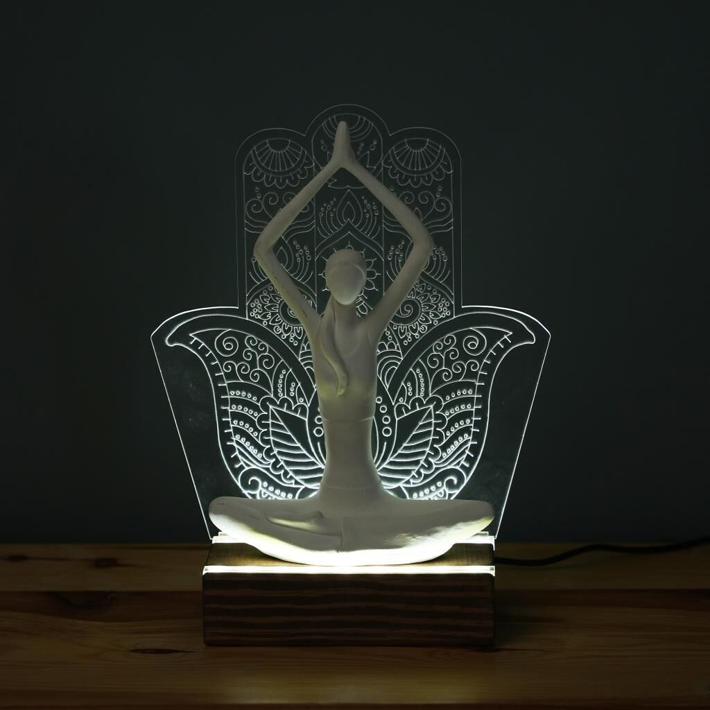 Veraart Işıklı Kişiselleştirilebilir Pleksi Fatma Ana Eli Yoga Yapan Kadın Biblo Gece Lambası Dekoratif Obje Anneler Günü Hediyesi