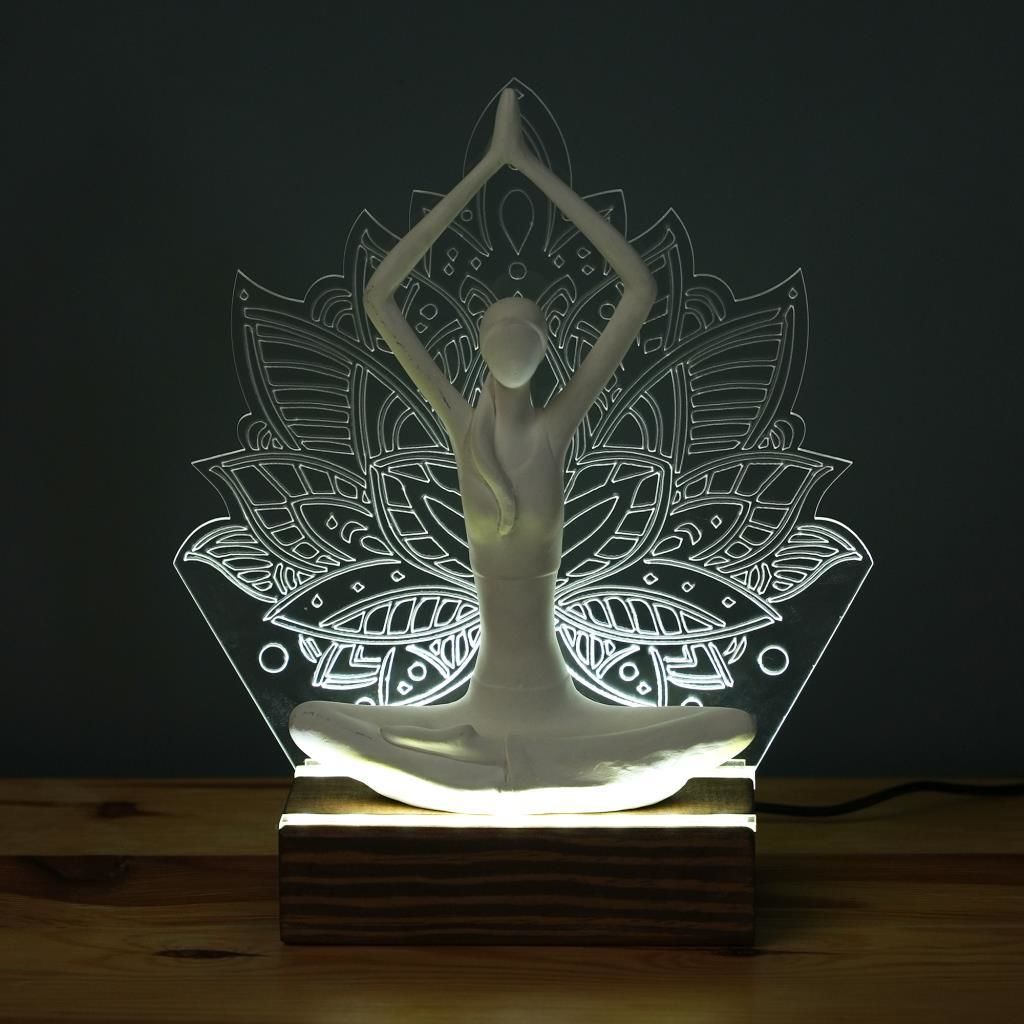 Veraart Işıklı Kişiselleştirilebilir Pleksi Lotus Çiçeği Yoga Yapan Kadın Biblo Gece Lambası Dekoratif Obje Anneler Günü Hediyesi