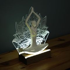 Veraart Işıklı Kişiselleştirilebilir Pleksi Lotus Çiçeği Yoga Yapan Kadın Biblo Gece Lambası Dekoratif Obje Anneler Günü Hediyesi