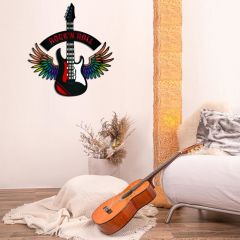 Veraart Epoksili Kişiselleştirilebilir Kanatlı Gitar Figürlü Duvar Dekorlu Gece Lambası 60x55 cm