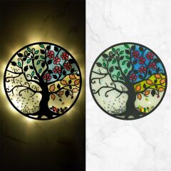 Veraart Epoksili Dört Mevsim Hayat Ağacı Figürlü Duvar Dekorlu Gece Lambası 60 cm
