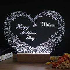 Veraart Kalpli Happy Mother's Day Işıklı Pleksi Kişiye Özel Gece Lambası Anneler Günü Hediyesi 1. Desen