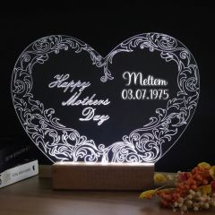 Veraart Kalpli Happy Mother's Day Işıklı Pleksi Kişiye Özel Gece Lambası Anneler Günü Hediyesi 1. Desen