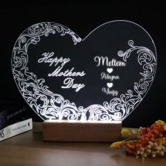 Veraart Kalpli Happy Mother's Day Işıklı Pleksi Kişiye Özel Gece Lambası Anneler Günü Hediyesi 2. Desen