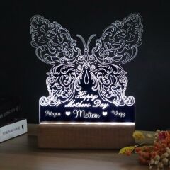 Veraart Kelebek Desenli Happy Mother's Day Işıklı Pleksi Kişiye Özel Gece Lambası Anneler Günü Hediyesi