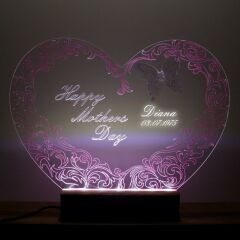 Veraart El Yapımı Boyama Kalpli Happy Mother's Day Işıklı Pleksi Kişiye Özel Gece Lambası Anneler Günü Hediyesi 1. Desen