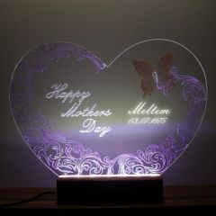 Veraart El Yapımı Boyama Kalpli Happy Mother's Day Işıklı Pleksi Kişiye Özel Gece Lambası Anneler Günü Hediyesi 2. Desen