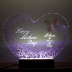 Veraart El Yapımı Boyama Kalpli Happy Mother's Day Işıklı Pleksi Kişiye Özel Gece Lambası Anneler Günü Hediyesi 2. Desen