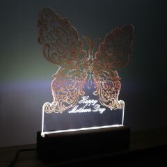 Veraart El Yapımı Boyama Kelebek Desenli Happy Mother's Day Işıklı Pleksi Kişiye Özel Gece Lambası Anneler Günü Hediyesi