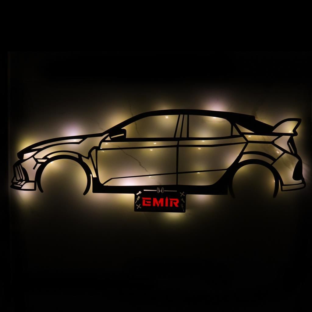 Veraart Işıklı Kişiselleştirilebilir Araba Temalı Tablo Honda Civic Dekoratif Gece Lambası 80 cm