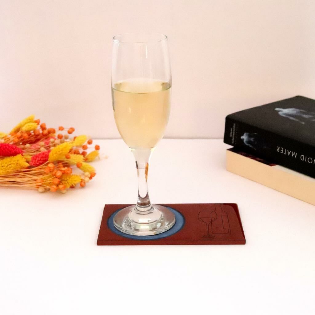 Veraart Epoksili Şarap Şişesi ve Kadeh Görselli Bardak Altlığı 4 lü