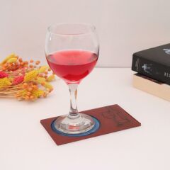 Veraart Epoksili Şarap Şişesi ve Kadeh Görselli Bardak Altlığı 4 lü