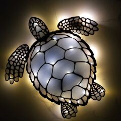 Veraart Epoksili Ahşap Deniz Kaplumbağası Duvar Dekorlu Gece Lambası Siyah 40 cm