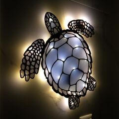 Veraart Epoksili Ahşap Deniz Kaplumbağası Duvar Dekorlu Gece Lambası Siyah 40 cm