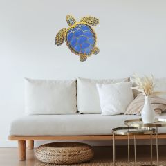 Veraart Epoksili Ahşap Deniz Kaplumbağası Duvar Dekorlu Gece Lambası Gold 40 cm