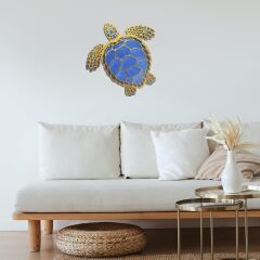 Veraart Epoksili Ahşap Deniz Kaplumbağası Duvar Dekorlu Gece Lambası Gold 60 cm