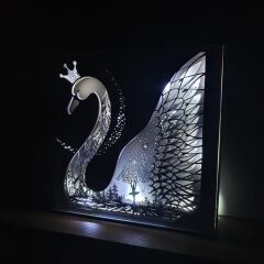 Veraart Özel Tasarım 5 Katmanlı Ahşap Dekoratif Kuğu Gece Lambası