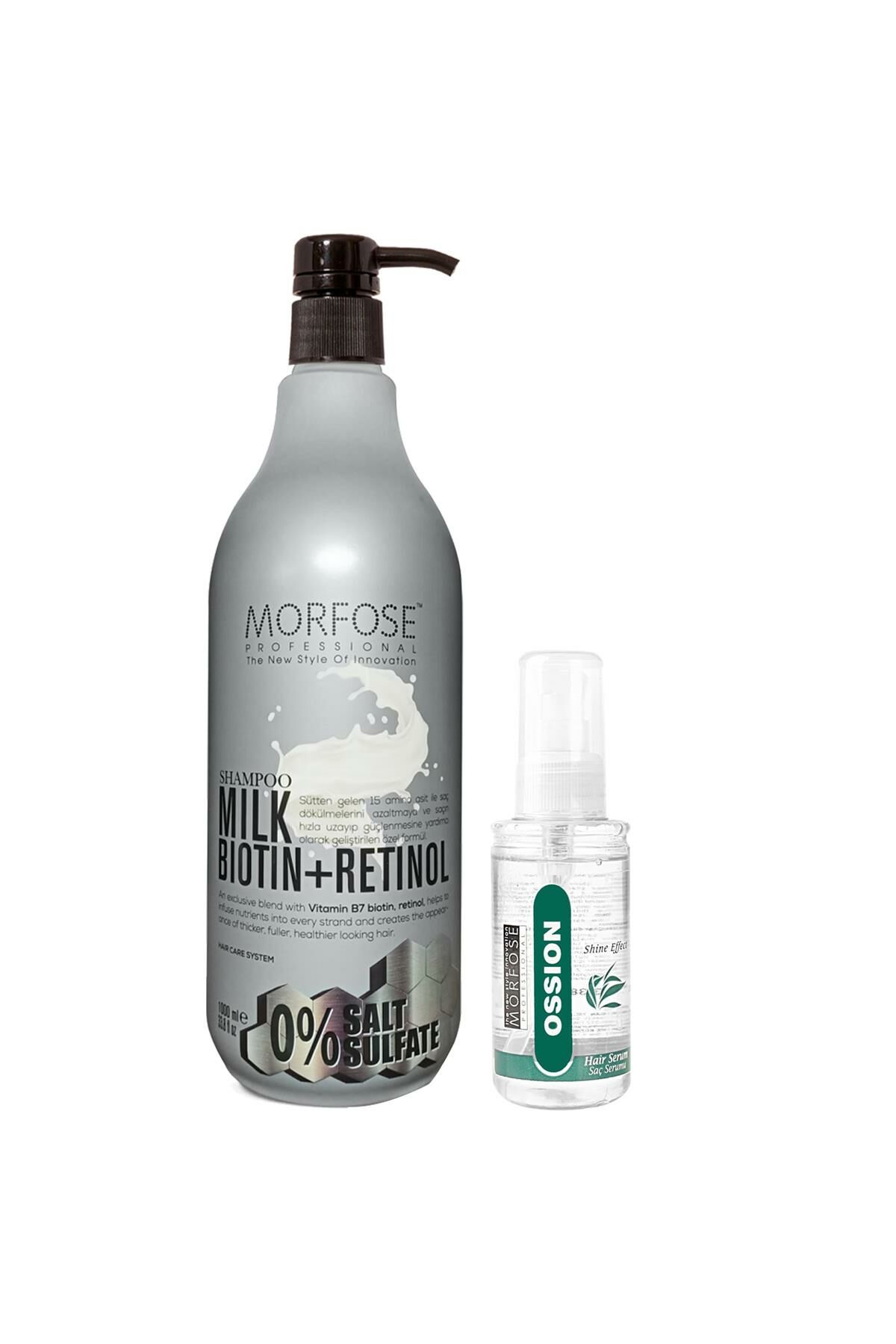 Morfose Sülfatsız Milk Biotin+Retinol İçerikli Tuzsuz Şampuan 1000 ml+Ossion Saç Serumu 100 ml