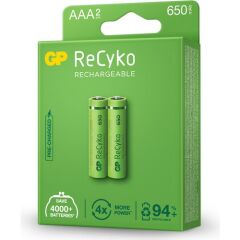 2'li Paket GP ReCyko 650mAh AAA Şarj Edilebilir İnce Kalem Pil