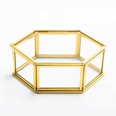 Altıgen Cam Madlen Çikolata Kutusu Altın - 25x25cm