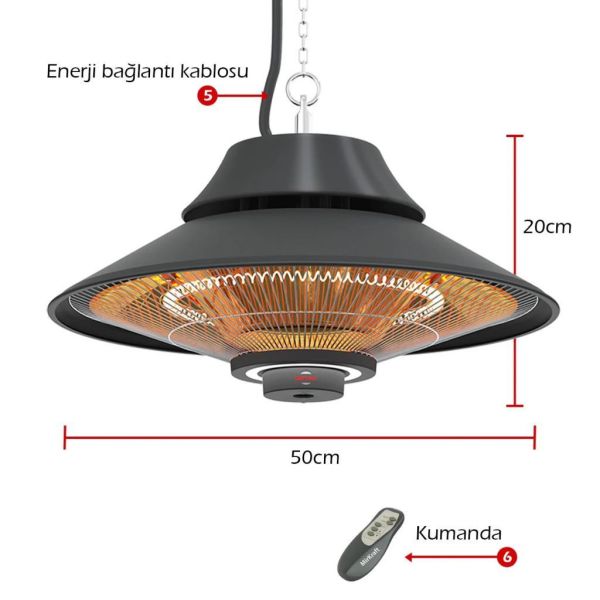 MirKraft Elirg RC 2000W Kumandalı, Led Aydınlatmalı Tavan Tipi Isıtıcı