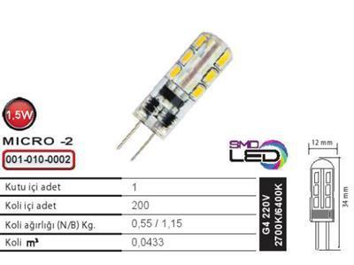 HOROZ MICRO-2 6400K BEYAZ 1,5W LED AMPUL 001010002