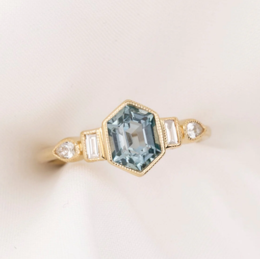 Vintage London Blue & Pırlanta Yüzük
