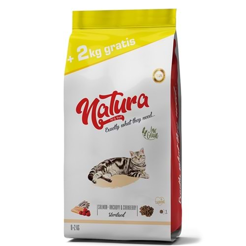 Natura Düşük Tahıllı Somon, Hamsi & Böğürtlen Kısır Kedi Maması 8+2 Kg