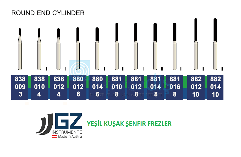 G&Z Yeşil Kuşak Elmas Şenfır Frezler 6'lı