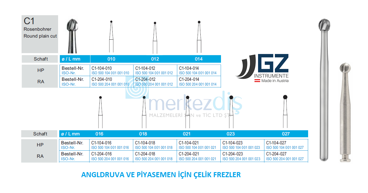 G&Z Angldruva İçin Çelik Ront Frezler 10 lu