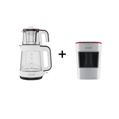 Arçelik Beyaz Cam Çaycı ve Türk Kahve Makinesi Seti
