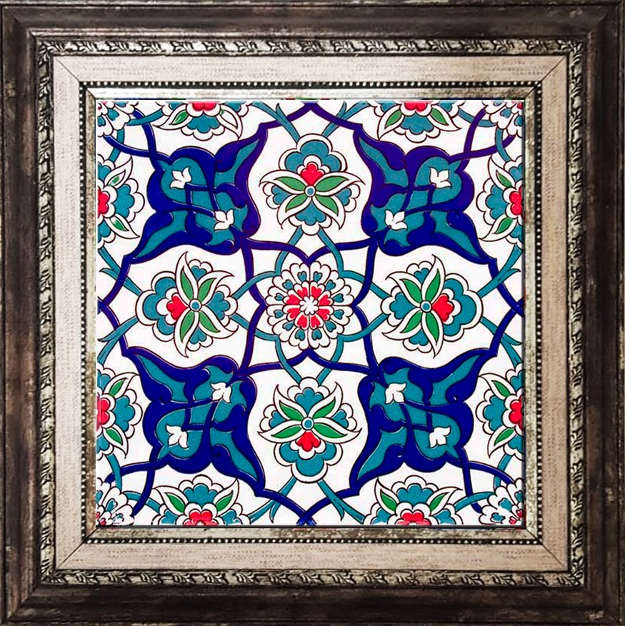 Armada Çini 20x20 Cm Ac 27 Kütahya Çini Rumi Desenli İznik Çini Karo