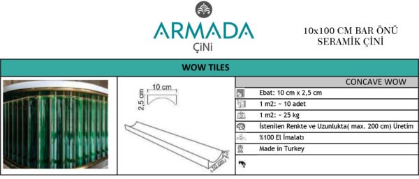 Armada Çini 10X100 Bar Önü Turkuaz Çini Seramik