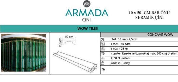 Armada Çini 10x50 Bar Önü Metal Antrasit Çini Seramik