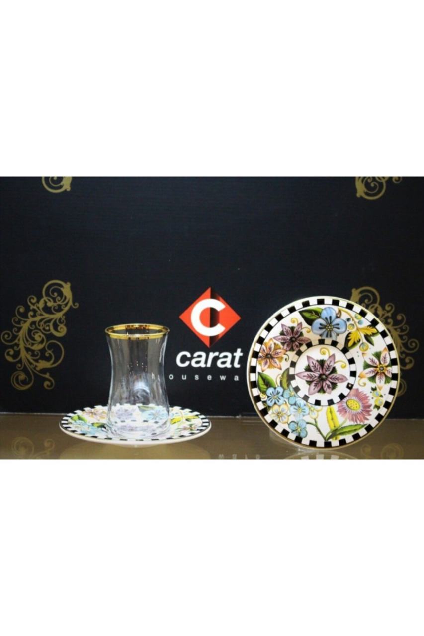 Carat 6 Lı Çay Bardağı Seti Damalı Çiçek