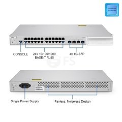 S3910-24TF, 24-Port Gigabit Ethernet L2+ Fully Managed Pro Switch, 24 x Gigabit RJ45, with 4 x 1Gb SFP Uplinks, Stackable Switch, Broadcom Chip, Fanless