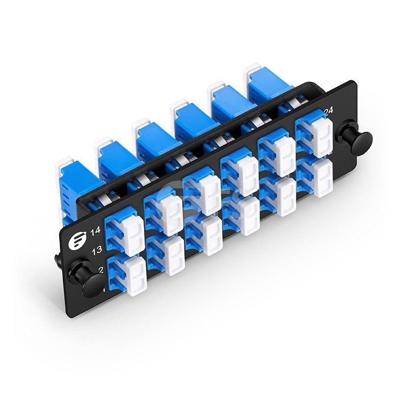 FHD Fiber Adapter Panel, 24 Fibers OS2 Single Mode, 12x LC UPC Duplex (Blue) Adapter, Ceramic Sleeve