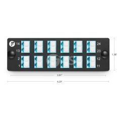 FHD Fiber Adapter Panel, 24 Fibers OM4 MultiMode, 12x LC UPC Duplex (Aqua) Adapter, Ceramic Sleeve