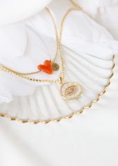 Murano turuncu kalp(harfli) - göz zincir kolye