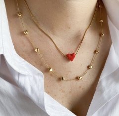 Murano kırmızı kalp - kalp zincir kolye