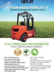 Netlift NETLİ-ION Serisi EFL 4 Teker 3 Ton 4.8M Lityum Akülü Forklift FFT4800MM