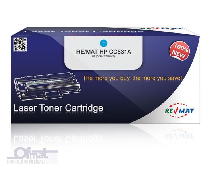 REMAT HP CC531A (304A) CE411A / CF381A - 2800 SYF MAVİ MUADİL TONER %100 YENİ