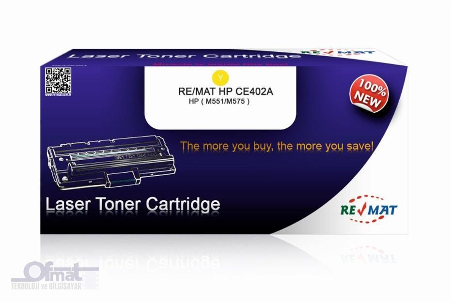 REMAT HP CE402A (507A) - 6000 SYF SARI MUADİL TONER %100 YENİ