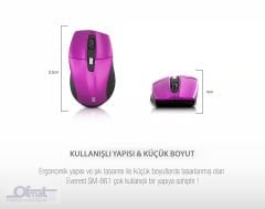 EVEREST SM-861 USB MOR 800/1200/1600 DPİ SÜPER SESSİZ KABLOSUZ MOUSE