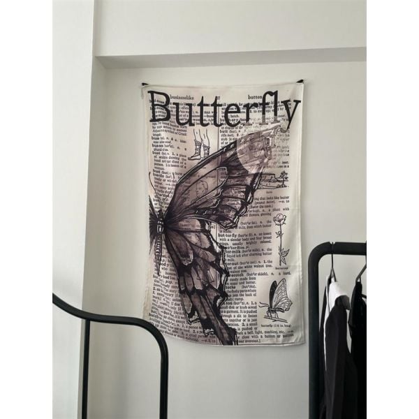 Newspaper Butterfly Grunge Duvar Örtüsü - Wall Tapestry I 70 x 100 cm