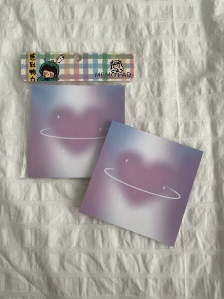 Aesthetic Purple Heart Memo Pad Kare Not Defteri